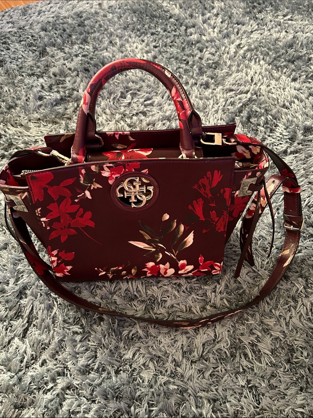 Guess Floral Burgundy Satchel Handbag